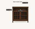 Open shelf dimensions | media shelf measures 35 inches wide, 9.5 inches high, and 15 inches deep