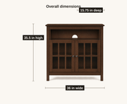 Overall dimensions | TV stand measures 36 inches wide, 35.5 inches high, and 15.75 inches deep