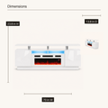 Dimensions | dimension diagram of the high-gloss white fireplace TV stand showing 70 in W, 23.8 in H and 13.8 in D