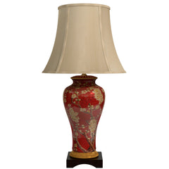 Vase Lamp, 1 Light, Dark Red with Gold Floral Design