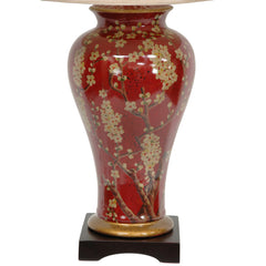 Vase Lamp, 1 Light, Dark Red with Gold Floral Design