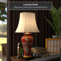 Vase Lamp, 1 Light, Dark Red with Gold Floral Design