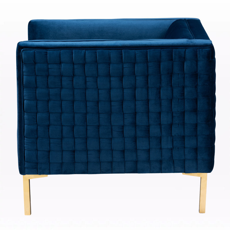 Velvet Armchair, Navy Blue with Gold Legs