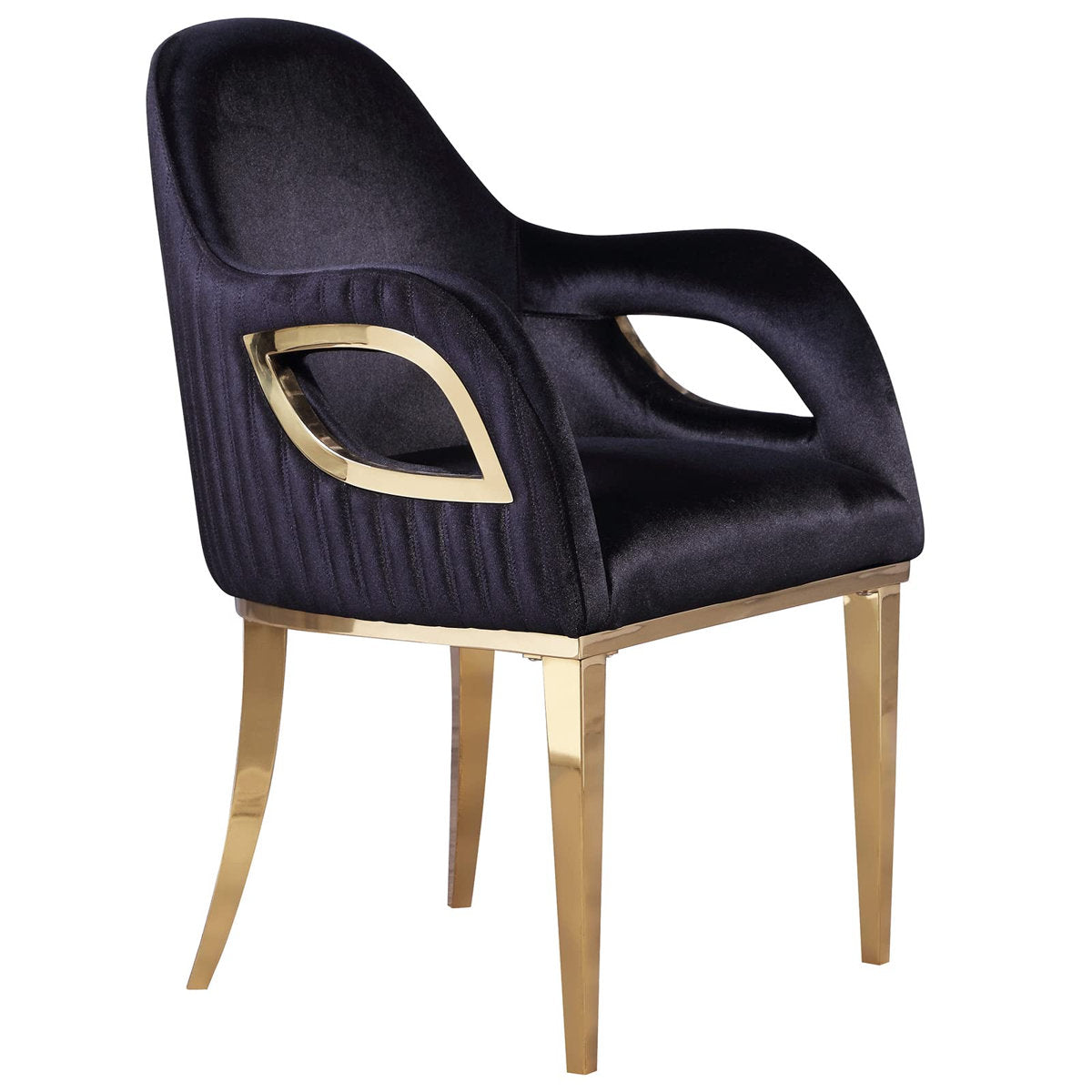 Velvet Armchair with Stainless Steel Base in Black