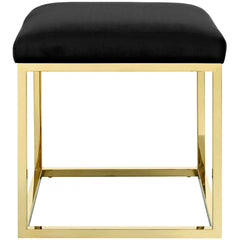 Velvet Ottoman, Gold and Black with Metal Legs