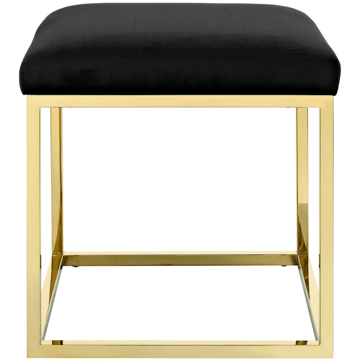 Velvet Ottoman, Gold and Black with Metal Legs