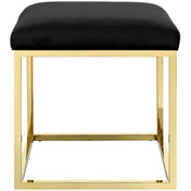 Velvet Ottoman, Gold and Black with Metal Legs