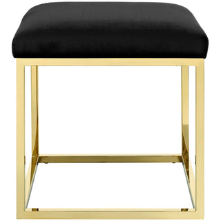 Velvet Ottoman, Gold and Black with Metal Legs