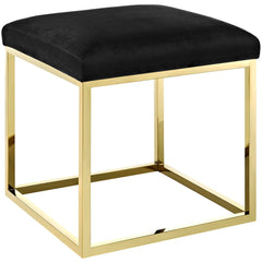Velvet Ottoman, Gold and Black with Metal Legs