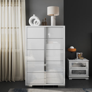 Vertical Chest of Drawers, 5 Drawers, White MDF with Gloss Finish