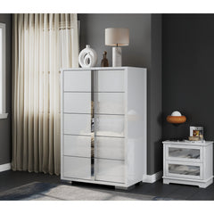 Vertical Chest of Drawers, 5 Drawers, White MDF with Gloss Finish