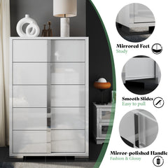 Vertical Chest of Drawers, 5 Drawers, White MDF with Gloss Finish