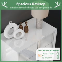 Vertical Chest of Drawers, 5 Drawers, White MDF with Gloss Finish