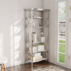 Vertical Storage Rack, 6 Shelf Tiers, Silver Stainless Steel