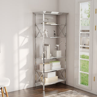Vertical Storage Rack, 6 Shelf Tiers, Silver Stainless Steel