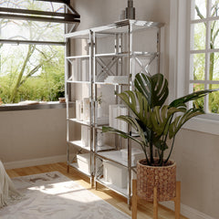Vertical Storage Rack, 6 Shelf Tiers, Silver Stainless Steel
