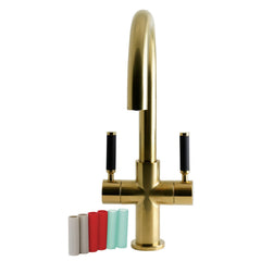 Vessel Bathroom Faucet, Kaiser, Two-Handle Single-Hole in Brushed Brass