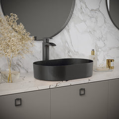 Vessel Bathroom Sink, Cinox, Oval, Stainless Steel, Gray
