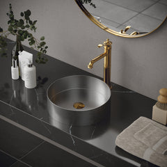 Vessel Bathroom Sink, Cinox, Round, 14.25 Inch, Stainless Steel