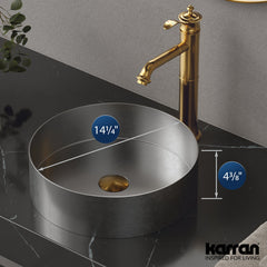 Vessel Bathroom Sink, Cinox, Round, 14.25 Inch, Stainless Steel