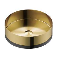 Vessel Bathroom Sink, Cinox, Round, Stainless Steel, Gold/Gray