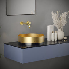 Vessel Bathroom Sink, Cinox, Round, Stainless Steel, Gold/Gray