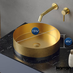 Vessel Bathroom Sink, Cinox, Round, Stainless Steel, Gold/Gray