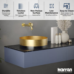 Vessel Bathroom Sink, Cinox, Round, Stainless Steel, Gold/Gray
