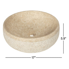 Vessel Bathroom Sink, Circular, Stone, 17 Inch, Beige