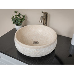 Vessel Bathroom Sink, Circular, Stone, 17 Inch, Beige