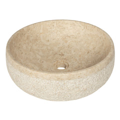 Vessel Bathroom Sink, Circular, Stone, 17 Inch, Beige