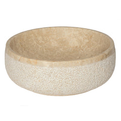 Vessel Bathroom Sink, Circular, Stone, 17 Inch, Beige