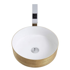 Vessel Bathroom Sink, Circular, Vitreous China, Brushed Gold