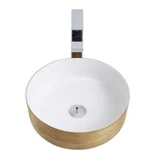 Vessel Bathroom Sink, Circular, Vitreous China, Brushed Gold