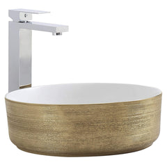 Vessel Bathroom Sink, Circular, Vitreous China, Brushed Gold