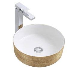 Vessel Bathroom Sink, Circular, Vitreous China, Brushed Gold