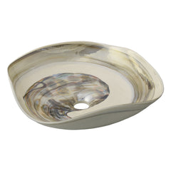 Vessel Bathroom Sink, Lido, Murano Glass, Rounded Square, Abalone