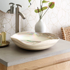 Vessel Bathroom Sink, Lido, Murano Glass, Rounded Square, Abalone