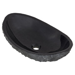 Vessel Bathroom Sink, Oval, Absolute Black Granite, 20 Inch