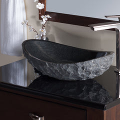 Vessel Bathroom Sink, Oval, Absolute Black Granite, 20 Inch