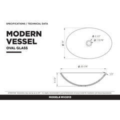 Vessel Bathroom Sink, Oval, Glass, 20 x 14 In