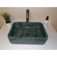 Vessel Bathroom Sink, Rectangular, Dark Green Marble, 18-Inch