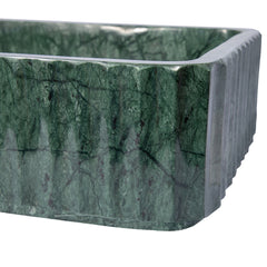 Vessel Bathroom Sink, Rectangular, Dark Green Marble, 18-Inch