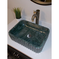 Vessel Bathroom Sink, Rectangular, Dark Green Marble, 18-Inch