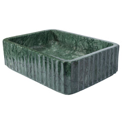 Vessel Bathroom Sink, Rectangular, Dark Green Marble, 18-Inch