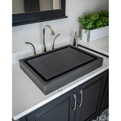 Vessel Bathroom Sink, Rectangular, Honed Lava Stone, Dark Gray