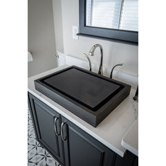 Vessel Bathroom Sink, Rectangular, Honed Lava Stone, Dark Gray