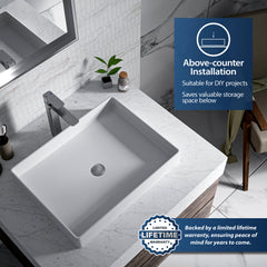 Vessel Bathroom Sink, Sternhagen, Rectangular, 23.63 x 17.75 In, White