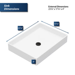 Vessel Bathroom Sink, Sternhagen, Rectangular, 23.63 x 17.75 In, White