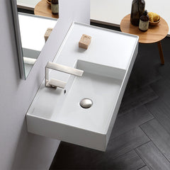 Vessel Bathroom Sink, Teorema, Rectangular, Ceramic, One Hole, White
